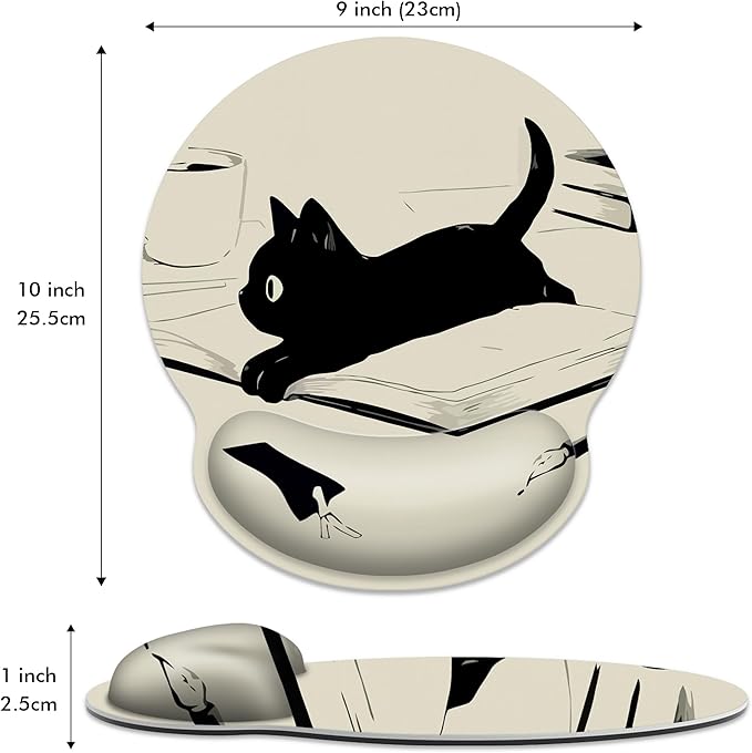Ergonomic Mouse Pad with Wrist Support,Kawaii Anime Black Cat Mouse Pad with Wrist Rest,Relieve Wrist Pain Mousepad Non-Slip Rubber Base,Mouse Pads for Desk,Computers,Laptop,Office,Home,Accessories