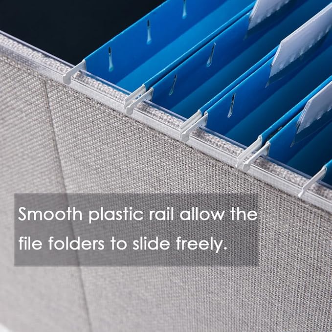PRANDOM File Organizer Box - Set of 1 Collapsible Decorative Linen Filing Storage Hanging File Folders with Lids Office Cabinet Letter Size Light Grey (15x12.2x10.75 inch)