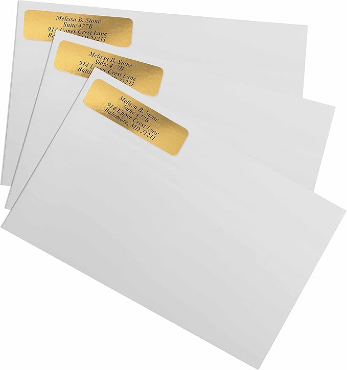 Gold Foil Personalized Return Address Labels with Elegant Dispenser - Roll of 500 Custom Stickers