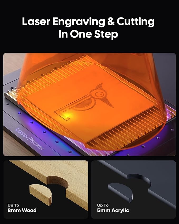 LaserPecker LP4 Dual-Laser Engraver, Portable 8K 240,000mm/min Engraving, Auto-Switch IR/Diode for Metal/Wood/Acrylic, Smart Screen Repeat & 160x120mm Area, Basic Set
