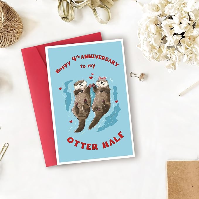 Happy 4th Anniversary Card Gift for Husband,Wife,Romantic Fourth Anniversary Card for Boyfriend or Girlfriend,Lovely Four Year Wedding Anniversary Card for Women Men Him Her