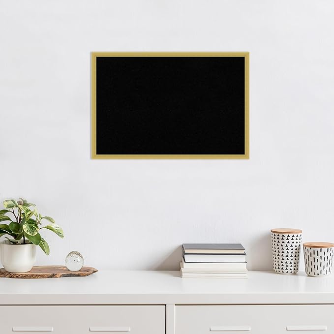 Amanti Art Black Cork Board for Wall, 17x25 Vision Board with Gold Wood Frame, Medium Corkboard Office Decor for Home Organization, Modern Contemporary Corkboard Pinboard to display items for home