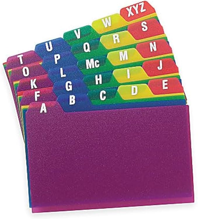 25 A-Z Tabbed 4x6 Index Card Guides in 5 Colors Durable Poly Note Divider Organizer Recipes Office School Home