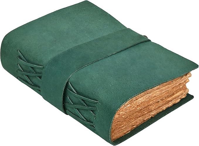 LEATHER VILLAGE Leather Bound Vintage Journal for Women & Men - Book of Shadows - Lock Closure - 200 Pages of Antique Deckle Edges Handmade Paper - Turquoise Color - 13 X 8 (A4) inches