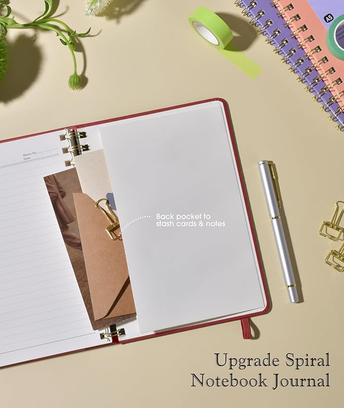 Lined Spiral Journal Notebook, A5 Hardcover Spiral Journals for Women Men, 150 Numbered Pages Spiral Bound Notebook, 100 GSM College Ruled Notebooks for Writing Note Taking 5.75" x 8.38", Wine Red