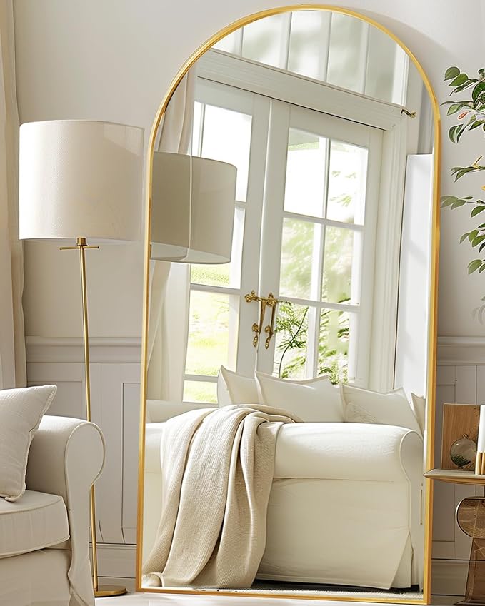 Antok Full Length Mirror, 81"x41" Oversized Floor Mirror Freestanding, Full Body Floor Standing Mirror with Stand, Hanging Mounted for Living Room Cloakroom,Gold,Arched Style