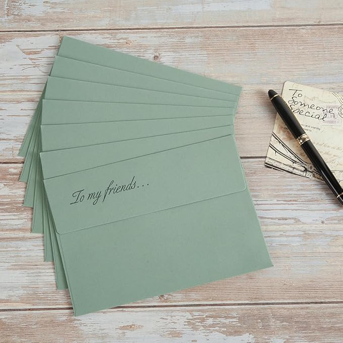 Wishop 100 Pack Sage-Green A7 Envelopes Self-Adhesive 5x7 Envelopes for Invitations, 5x7 Greeting Cards