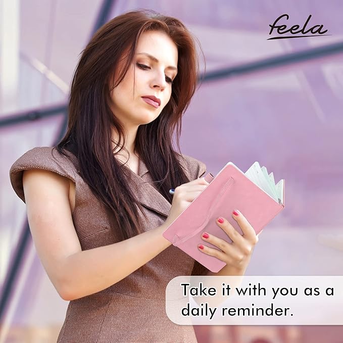feela 3 Pack Notebooks Journals Bulk, Hardcover Notebook Classic Ruled Lined Journals with Pen Holder for Women Girls School Business Supplies, with 3 Black Pens, 120 GSM, 5.1”x8.3”, A5, Rose Pink