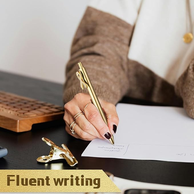 30 Pcs 30 Pcs Gold Slim Ballpoint Pens Bulk Golden Retractable Black Ink Medium Point (0.5mm) Smooth Metallic Color Writing Ballpoint Pens for Wedding Bridal Shower Business Office (Ribbon Style)