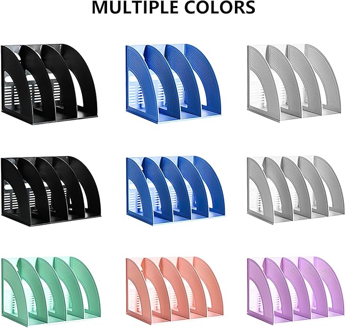 SAYEEC File Holder Storage Folder 4 Compartment Standing Desktop Hollow Organizer Blue Files Shelf Frame Thicken Plastic Paper Notebook Magazine Bookstore for Office School Supplier Students