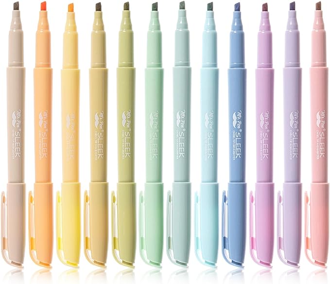 Mr. Pen Highlighters - 12 Pack, Chisel Tip, Earthy & Assorted Colors, No Bleed, Set of Colorful Highlighters