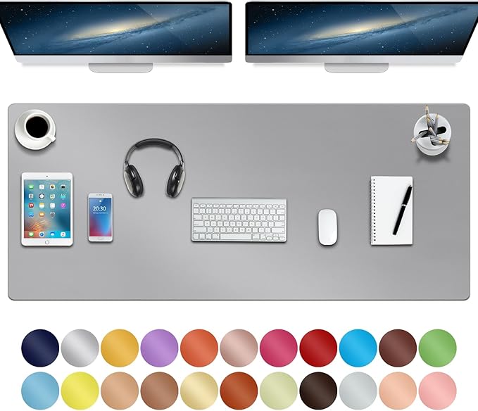 Boutilon Leather Desk Pad 47"x 24" Non-Slip Mouse Pad,Business Desk Pad,Extended Table Protector for Keyboard and Mouse,Desk Writing Pad for Office Home Working Decor (XXXL-Grey)