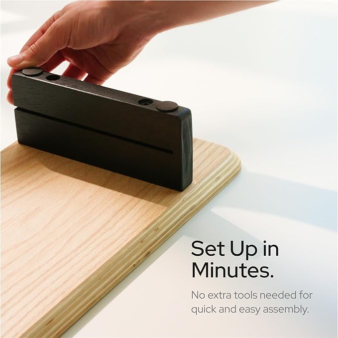 KIVY Dual Monitor Riser With Integrated Metal Shelf [MADE BY HAND] - Wooden Desk Shelf for 2 Monitors - Wide Long Stand for Desk (44 x10x3in - Black)