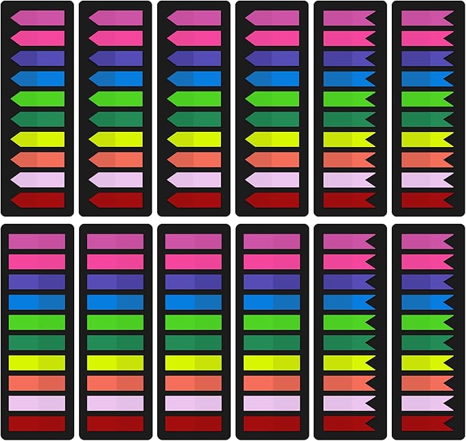 KICNIC 3000 Pieces Page Markers Sticky Index Tabs, Arrow Flag Tabs Self Adhesive, Colored Notes Tab Stickers for Notebook, Documents, Books [10 Colors, 3 Designs] Sticks Securely, Removes Cleanly
