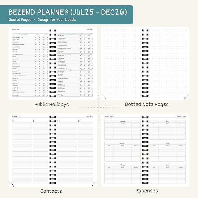 BEZEND Pocket Planner 2025-2026 Weekly and Monthly, 3.5" x 6" Academic Planner (Jul 25-Dec 26) 18-Month Mid-Year Calendar Book, Storage Pocket, Pen Holder, PU Leather Softcover, Spiral - Red