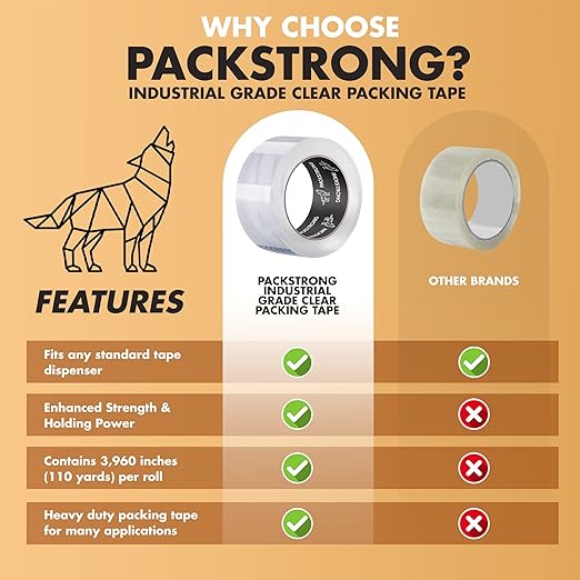 Packstrong Industrial Grade Clear Packing Tape 24 Rolls - 110 Yards per Roll - 3" Wide x 2.5 mil Thick, Acrylic Adhesive Heavy Duty Tape for Box Office Moving Packaging Shipping
