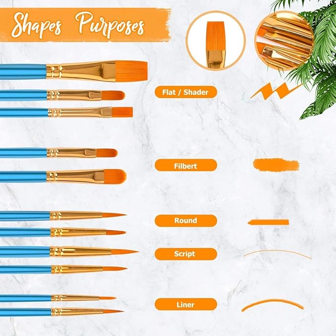 Soucolor Acrylic Paint Brushes Set, 40Pcs Round Pointed Tip Artist Paintbrushes for Acrylic Painting Oil Watercolor Canvas Boards Rock Body Face Nail Art, Halloween Pumpkin Ceramic Crafts Supplies