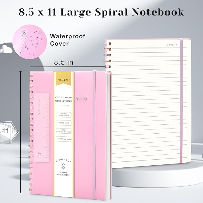 Yoment Spiral Notebook 8.5 x 11 A4 Large Notebooks for Work College Ruled Journaling Notebooks, 100 GSM Paper, Spiral Bound Journal for School Note Taking Writing, A4 Pink