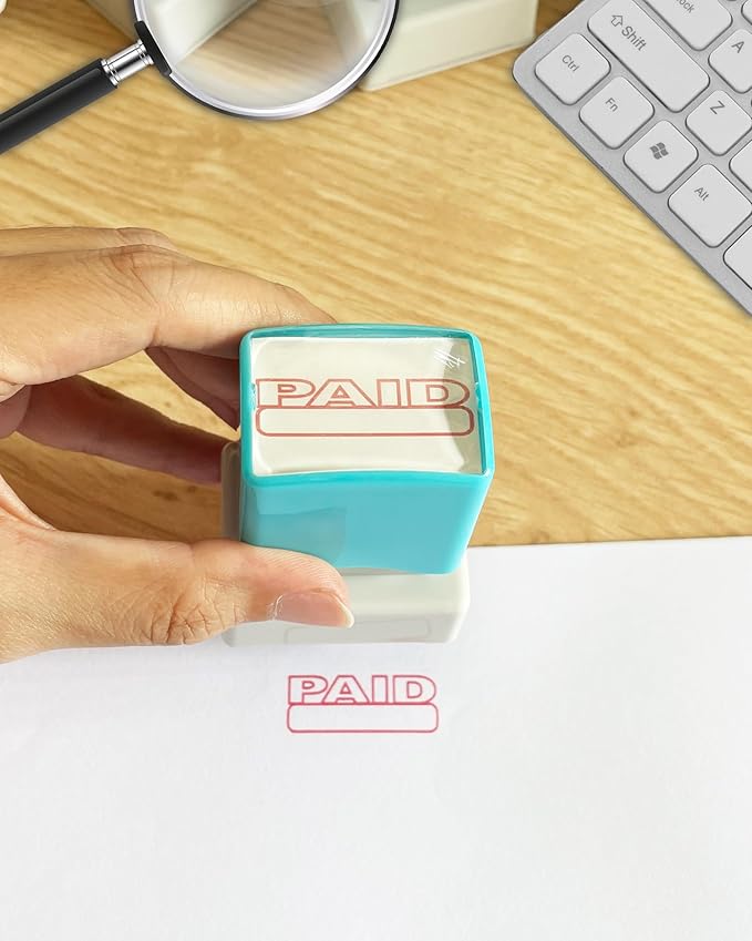WAFJAMF Paid Stamp–Self Inking Rubber Stamp Office Stamp Message Stamp Red Ink-Medium