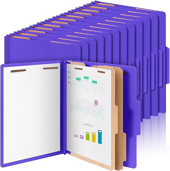 48 Pcs Classification Folders Bulk 2 Dividers File Folder with Fastener 2 Prongs Letter Size Pressboard Filefolders with 3.5 Inch Expansion for Organize Office Medical Document (Purple)