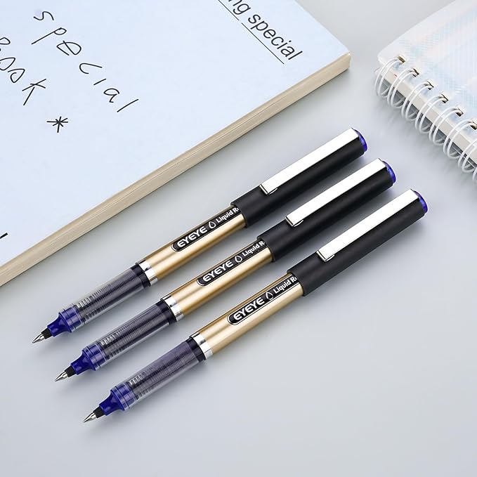 EYEYE 12 Pack 0.5mm Extra Fine Point Blue Rollerball Pens Quick Dry Liquid Ink, Smooth Writing Fine Tip Pens for Journaling, Note Taking, Office & School Supplies