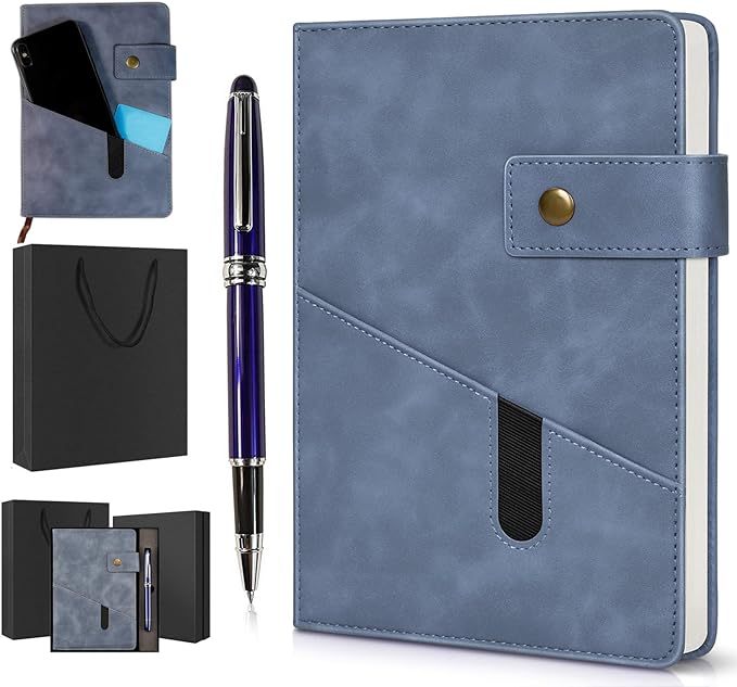 A5 Lined Leather Journal Notebook,Hardcover Journal Set with Pen and Gift Box,100Pages 100gsm Thick Ruled Paper Daily Diary for Men Women School,Travel,Business,Work,Writing 5.9" X 8.4"