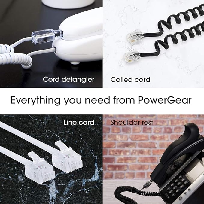 power gear Telephone Line Cord, 2 Pack, 7 Feet, Phone Cord, Modular Jack Ends, Works for Phone, Modem or Fax Machine, for Use in Home or Office, White, 46078