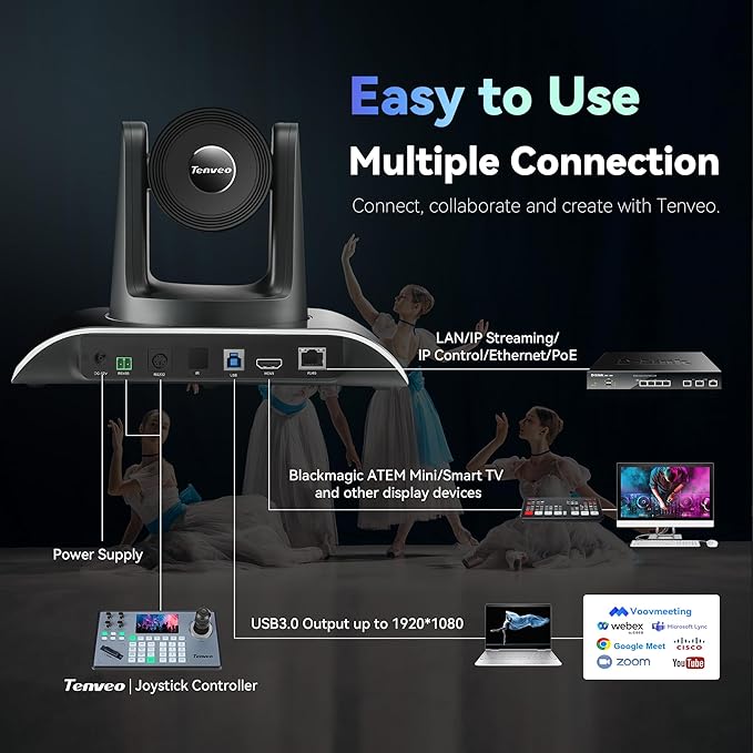Tenveo HDMI/LAN/USB3.0 PoE PTZ Camera 20X Optical Zoom PTZ Camera IP Live Streaming, FHD 1080P 60FPS, for Church Services Worship Video Conference Live Streaming Online Meeting, 2025 Version
