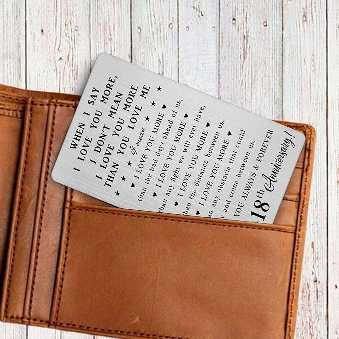 CPLJW 18th Anniversary Wallet Card Gifts for Him Husband, 18 Year yr Anniversary Romantic Card Gifts for Men