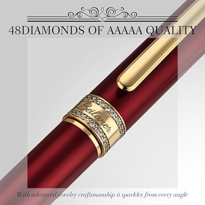 BEILUNER Luxury Rollerball Pen, Diamond-Studded Cap Design, 24K Gold Finish, Noble and Elegant, Schneider Ink Refill, Fancy Pen Gift Set for Women & Men, Executive Office, Nice Designer Pens