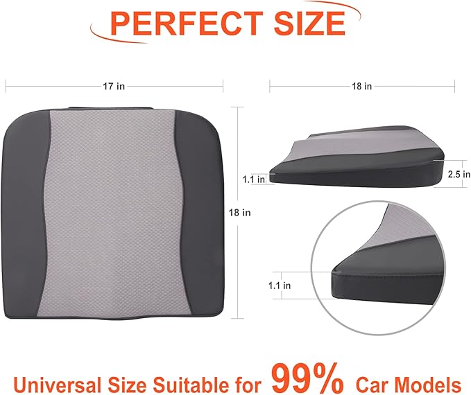 Car Seat Cushion, Comfort Memory Foam Car Cushions for Driving - Sciatica & Lower Back Pain Relief, Driver Seat Pillow for Auto, Office Chair, Wheelchair - Black&Gray