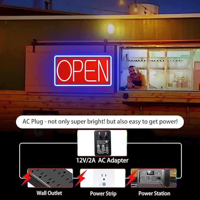 Open Signs for Business Ultra Bright LED Neon Open Signs for Business Storefront Window Glass Door Shop Store Florists Bar Salon Pubs with ON/OFF Switch (Blue/Red, 32 Inch)
