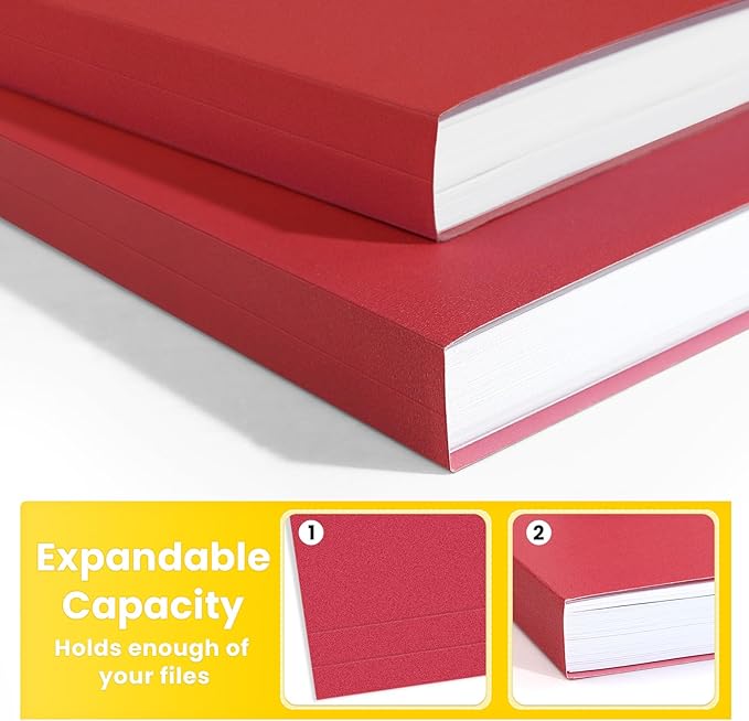 SUNEE File Folders Letter Size Red, 100 Pack Manilla Folders 8.5 x 11 1/3-Cut Tabs, Colored File Folders Office Home School for Documents Files Paper