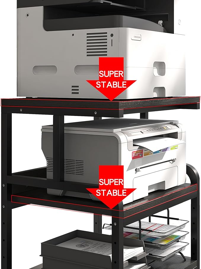 3-Tier Printer Stand with Wheels Retro Brown Printer Desk Removable and Fixed Printer Stand Rolling Cart Rack for Fax Machine, Scanner Office and Home Storage Rack