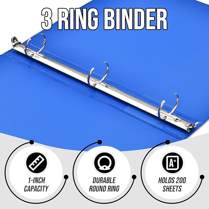 3 Ring Binder 1 Inch, IntoJoy 6 Pack Clear View 3 Hole Binder PVC-Free Fits 8.5x11 Inch Paper Flexible Round Ring Binders for School Office Home Binder Supplies (Blue)