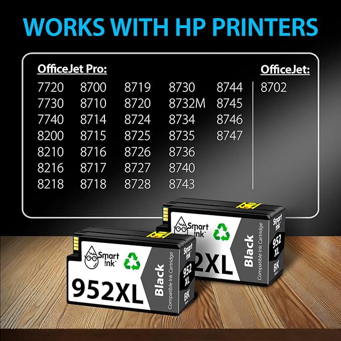 Smart Ink Compatible Ink Cartridges Replacement for HP 952XL HP 952 XL (2 Black Combo Pack) to use with HP Printer OfficeJet Pro 8710 7740 8720 8715 8210 7720 8740 8725 8700 OfficeJet 8702