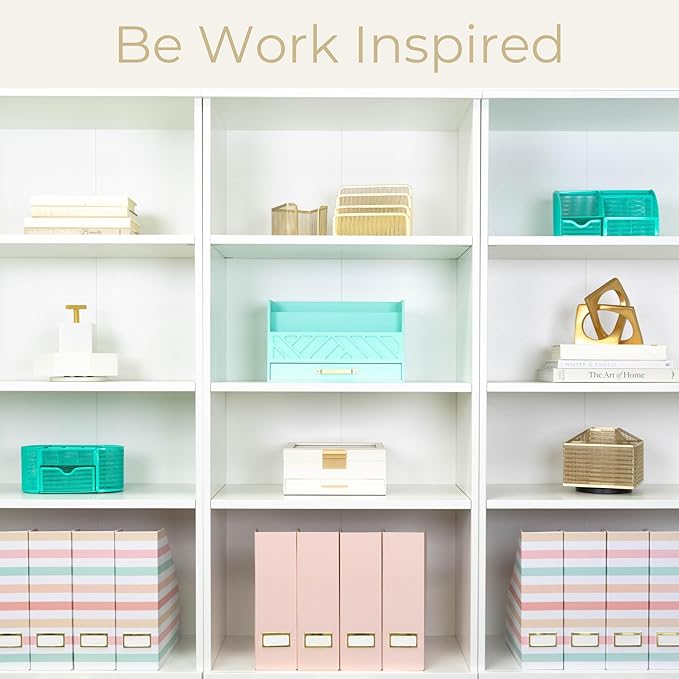 BLU MONACO Set of 4 Foldable Magazine Holders in Pastel Stripes – Sturdy Cardboard Vertical Organizers with Label Holders – Office File Storage Box, Desk Organizer, Paperwork and Document Holder