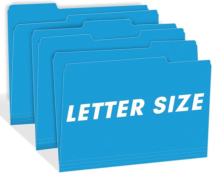 File Folder, RAZCC 150 Pack 1/3 Cut Tab File Folders Letter Size, Blue, Colored Folders with Tab Great for Organizing and Easy File Storage