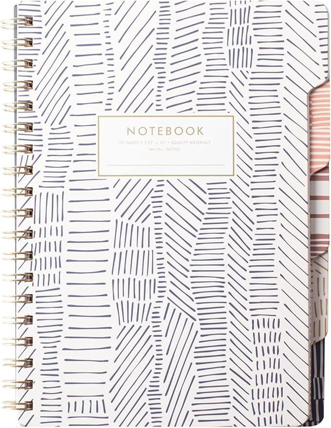 Fringe Studio Large Tab Notebook,Tribal Lines, Flexible Paperback Cover, College Ruled, 5 Subject/Die-Cut Dividers, 7.25" X 10", 180 Lined Pages (343007), Multicolor