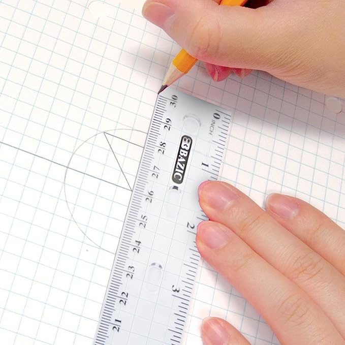 BAZIC Plastic Clear Rulers 12 inch (30cm), Inches Centimeter Metric Ruler Measuring Long Ruler, Straight Edge Ruler for Students School Supplies, 1-Pack
