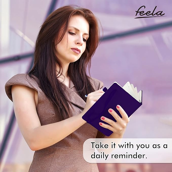 feela 12 Pack Notebooks Journals Bulk, Hardcover Notebook Classic Ruled Journal Set with Pen Holder for School Business Work Travel Writing, with 12 Black Pens, 120 GSM, 5.1”x8.3”, A5, Purple