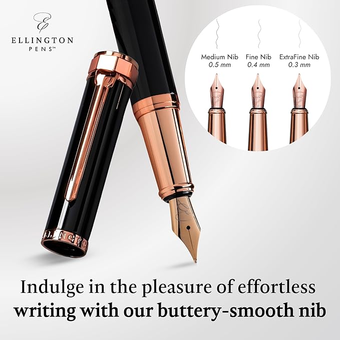 Luxury Fountain Pen Set- Fountain Pens for Writing - Smooth Fine Nib - Includes Refillable Ink Converter, 3 Ink Cartridges [Black & Blue], Gift Box - Elegant Calligraphy