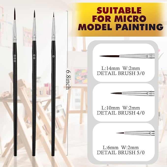 Anezus Tiny Detail Paint Brushes 30 Pcs Fine Paint Brushes Set with 3 Size #0#00#000 Liner Brush for Miniature 40k Model Crafts Watercolor Acrylics Oil