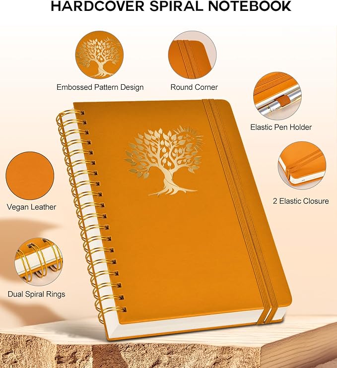 Large Spiral Notebook Journal for Women Men - 300 Numbered Lined Pages, College Ruled, A4 Hardcover Spiral Bound Notebook for School, Work, Note Taking, Writing, Leather Spiral Journal 8.5"x11"