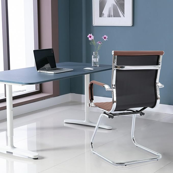 Office Guest Chairs - Reception & Waiting Room Set of 8 with Mid Back, Modern PU Leather Desk Chairs