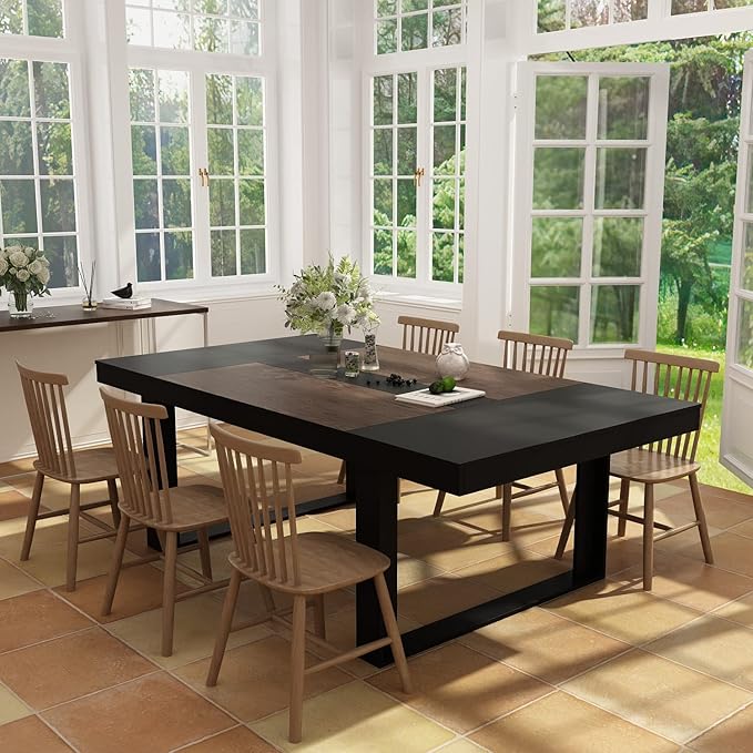 ECACAD 7FT Conference Table for 6-8 People, Large Rectangular Meeting Table, Modern Seminar Table for Office Meeting Conference Room, Black and Deep Brown (86.8”L x 47.2”W x 29.4”H)
