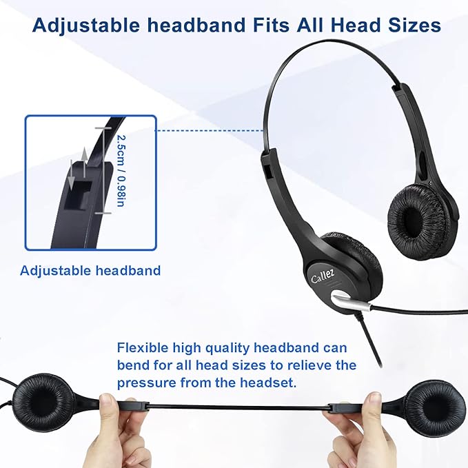 Callez RJ9 Office Phone Headset with Microphone Noise Cancelling, Telephone Headset Compatible with Landline Phones Polycom VVX411 311 410 500 400 300 301 310 501 401 201 601 250 Avaya Plantronics