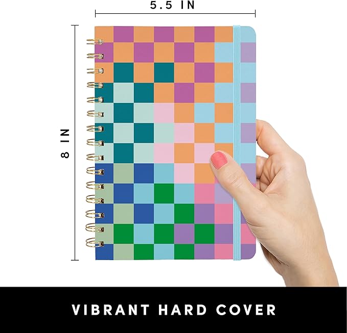 PAPERAGE Lined Spiral Journal Notebook, (Checkered Rainbow), 160 Pages, Medium 5.5 inches x 8 inches - 100 GSM Thick Paper, Hardcover, Double-Wire Spiral Journal & Notebook