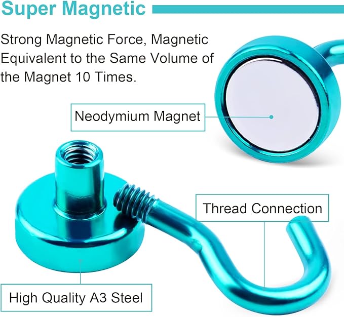 DIYMAG Magnetic Utility Hooks, 30Lbs Heavy Duty Magnet Hooks with Nickel Coating for Kitchen, Garage, Cruise, Classroom, Workplace and Office etc, 3 Packs (Green)