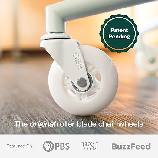 The Original Roller Blade Office Chair Wheels (As Seen On PBS) - Incredibly Smooth & Quiet Rolling Casters - Safe for Hardwood Floors & Carpet - Easy Installation with Universal Fit - Set of 5 - White